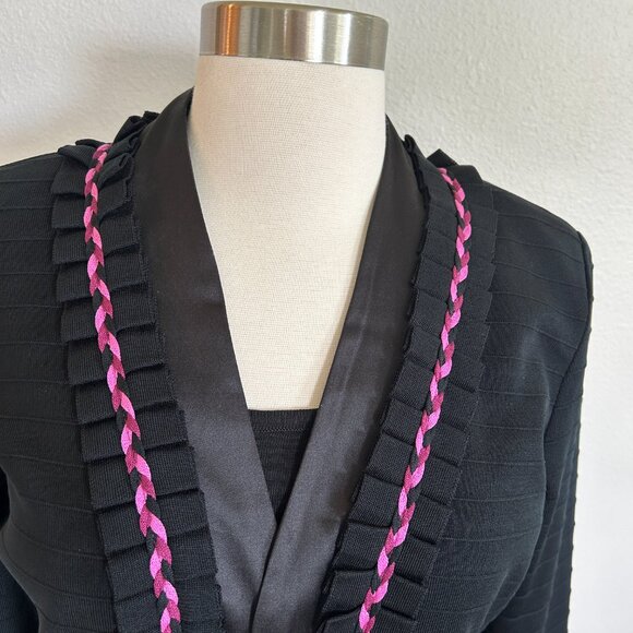 Ming Wang Twinset S Black Pink Ribbo Jacket Cardigan Tank Top 2 Pc Dressy - Picture 2 of 16